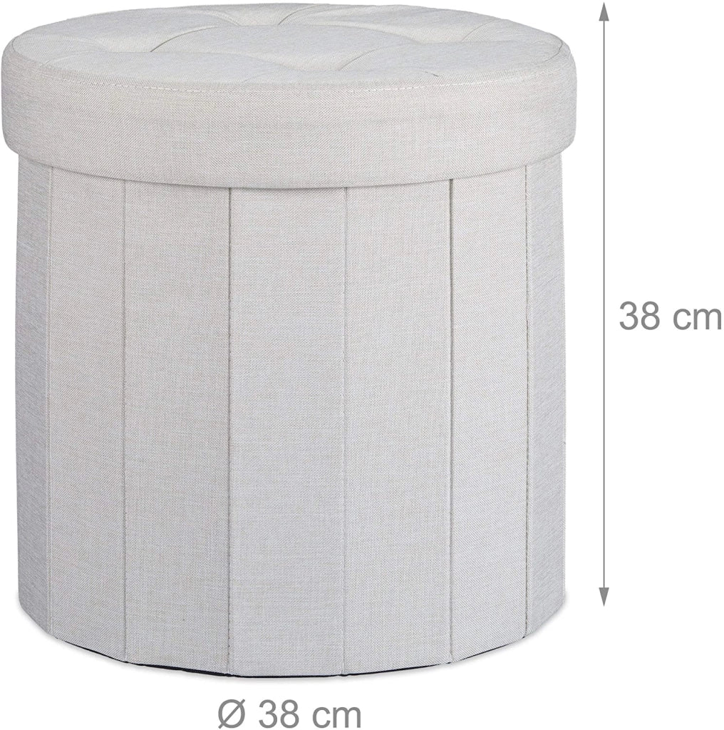 Sgabello con contenitore pouf rotondo pieghevole coperchio imbottito poggiapiedi crema 13_0002759
