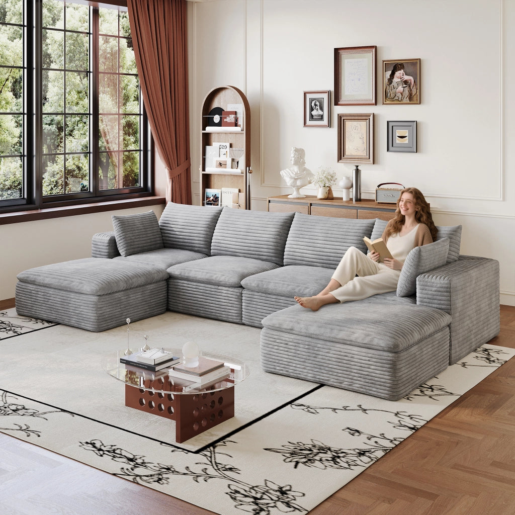 Divano Cloud 3 Posti in Velluto a Coste ¨C MINIMAL ¨C Grigio Scuro, 340 cm, Imbottito