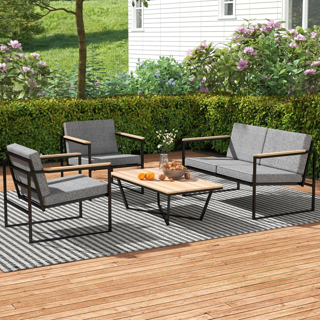 Set mobili da giardino 4 posti ¨C zephmum ¨C 2 divani, 2 sedie, cuscini, tavolino grigio