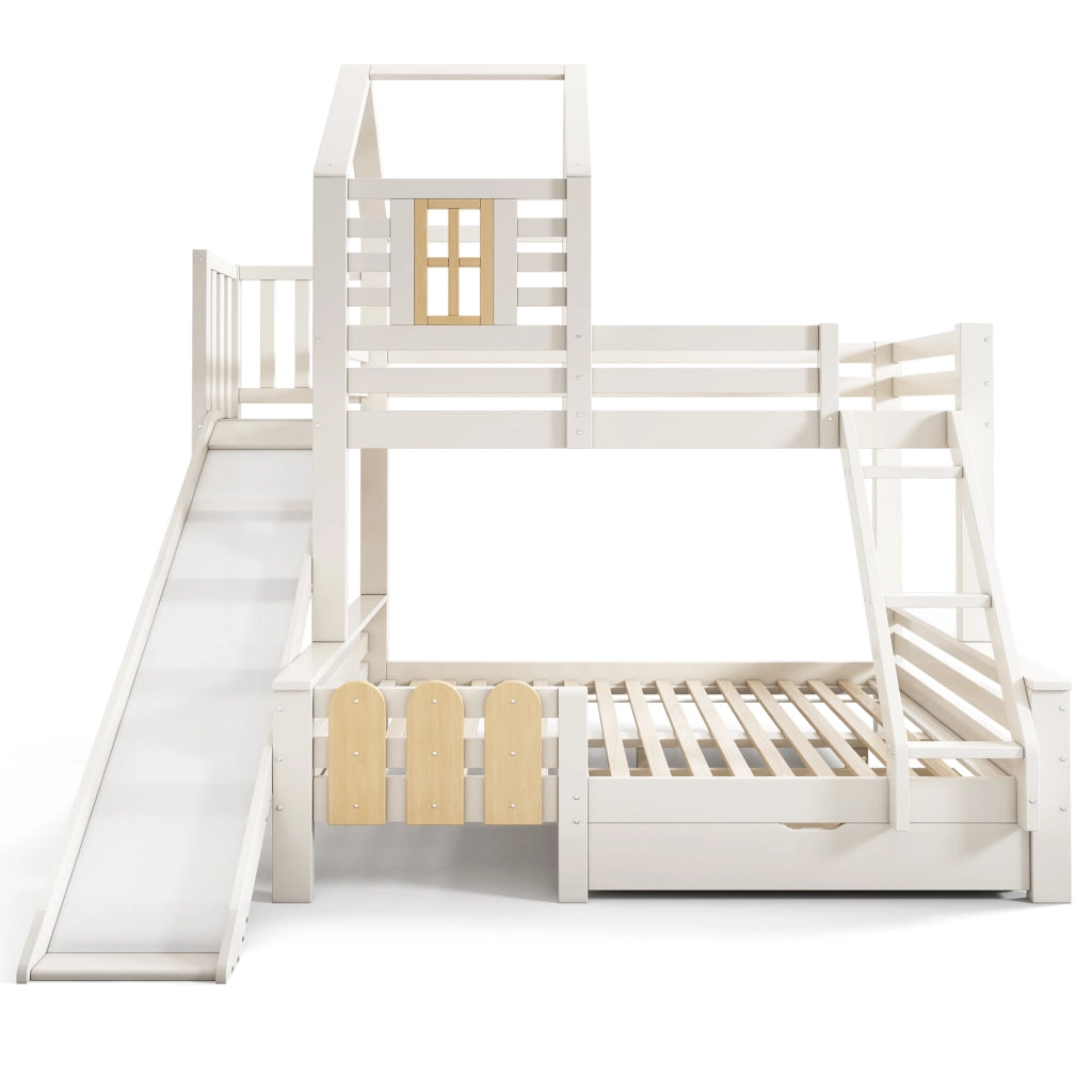 Letto a castello con scivolo e cassetto in metallo e legno 140x200 cm