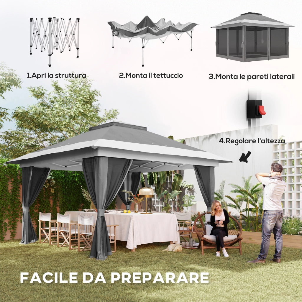 Gazebo Pieghevole 3.6x3.6 m con Pareti ¨C zephmum ¨C Grigio