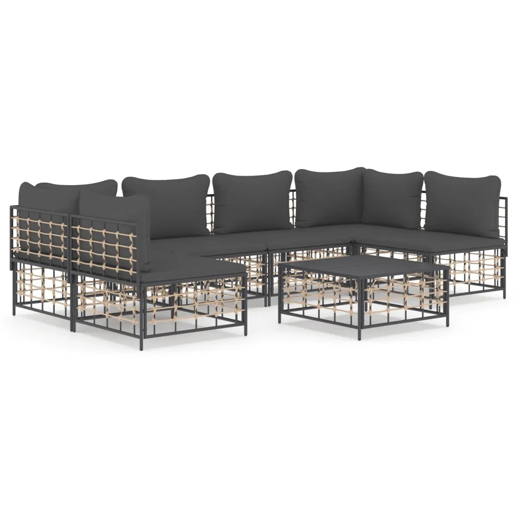 Set Divani da Giardino 7 pz con Cuscini Antracite in Polyrattan 3186789