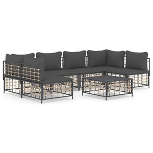 Set Divani da Giardino 7 pz con Cuscini Antracite in Polyrattan 3186789