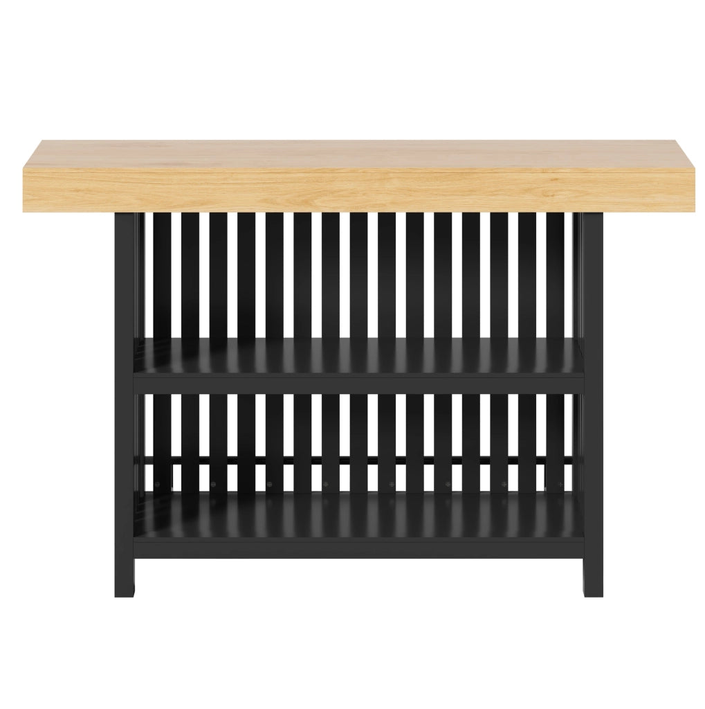 Bartisch mit Fußstütze und 2-stufigem Regal, Stehtisch aus MDF, 160×40×105 cm, für Küche und Wohnzimmer