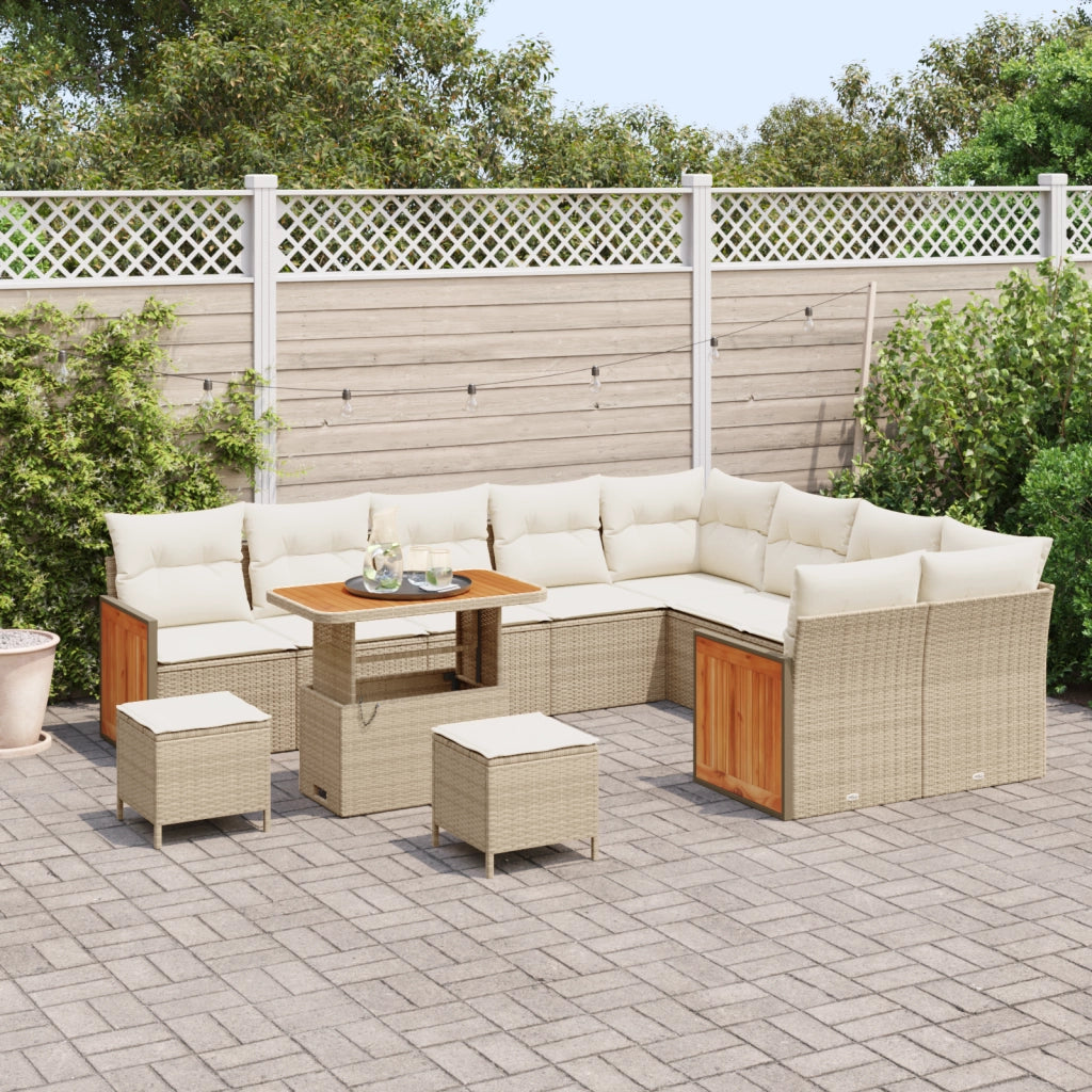 Set divani da giardino  12 pezzi con cuscini Beige Polyrattan Acacia