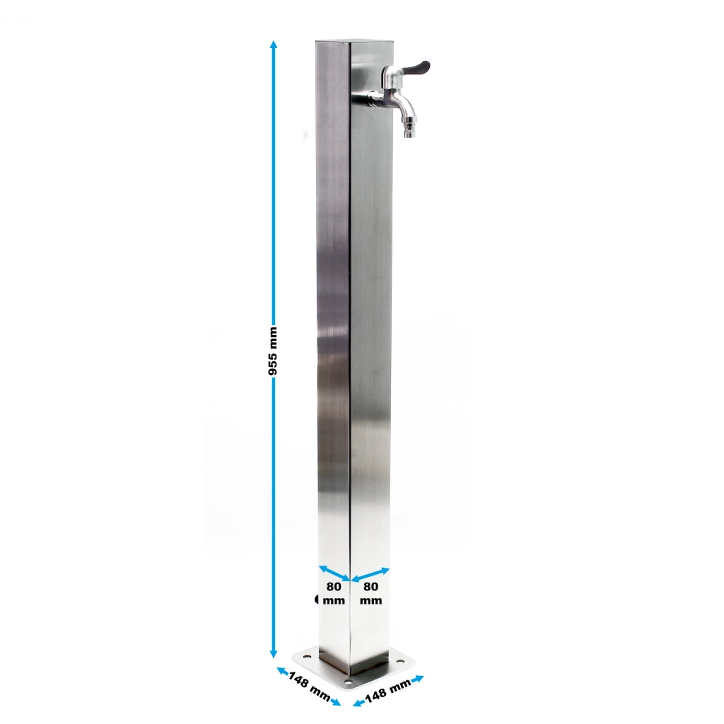 Fontanella in acciaio inox 95 cm, colonna d'acqua con rubinetto e raccordo, resistente ai raggi UV e al gelo