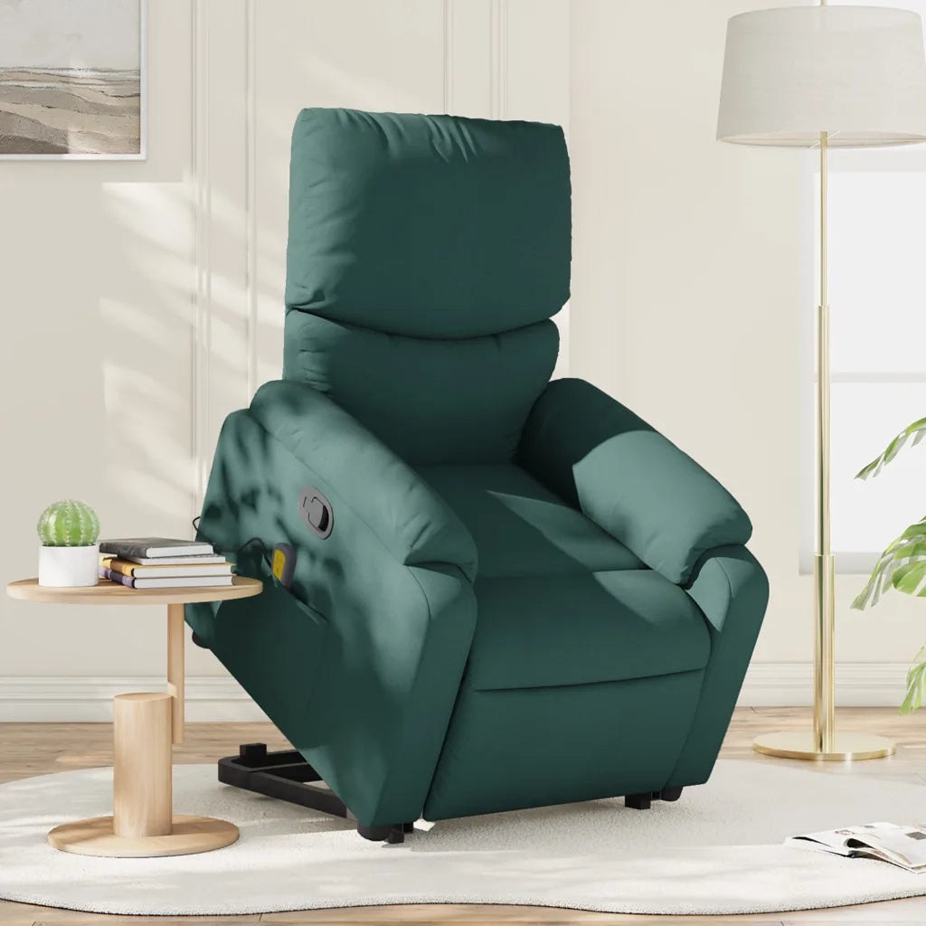 Poltrona Alzapersona Massaggiante | Sedia Relax Verde Scuro in Tessuto
