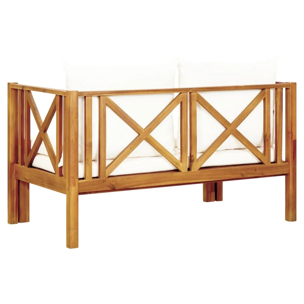 Panca da giardino mobili da giardino per esterni terrazza 2 posti e cuscini 122 x 66 x 68,5 cm legno massello di acacia 02_0011292