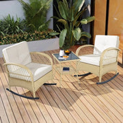 Set da balcone 3 pezzi - Cuscini beige - Tavolo - Cornice in plastica