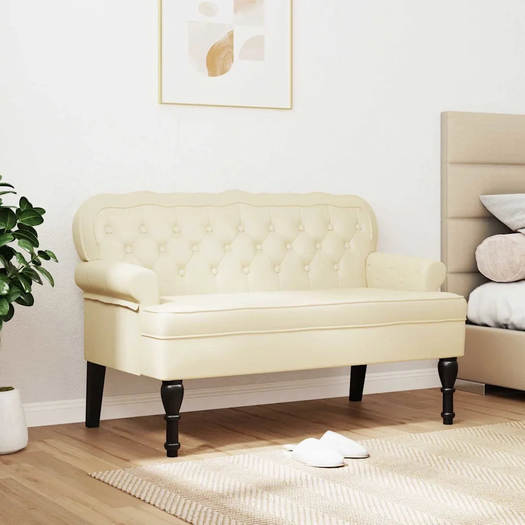 Panca Chesterfield-Sgabello-Divano Crema 119,5 x 64,5 x 75 cm Pelle Sintetica