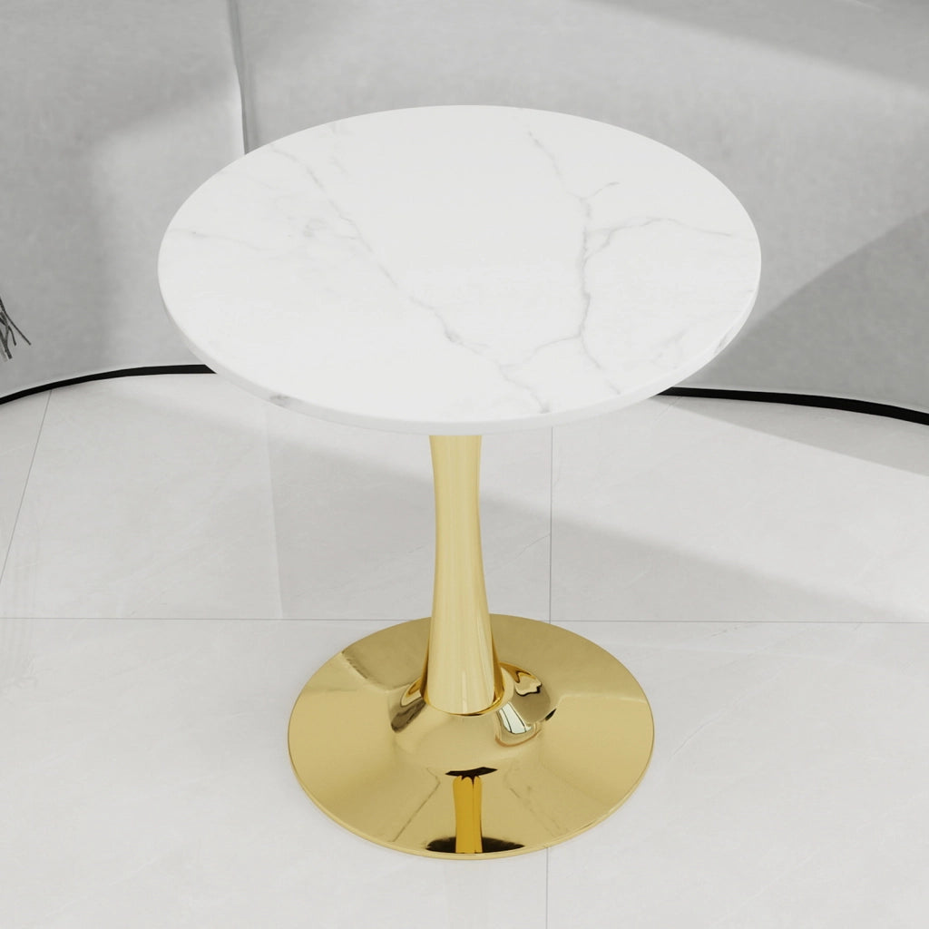 TAVOLO Rotondo Moderno Minimalista Effetto Marmo Bianco Oro