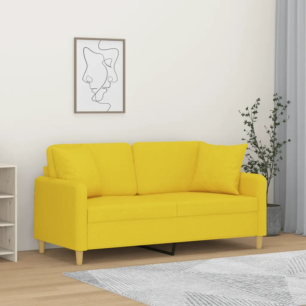 Divano a 2 Posti con Cuscini Giallo Chiaro 140 cm in Tessuto 3200914