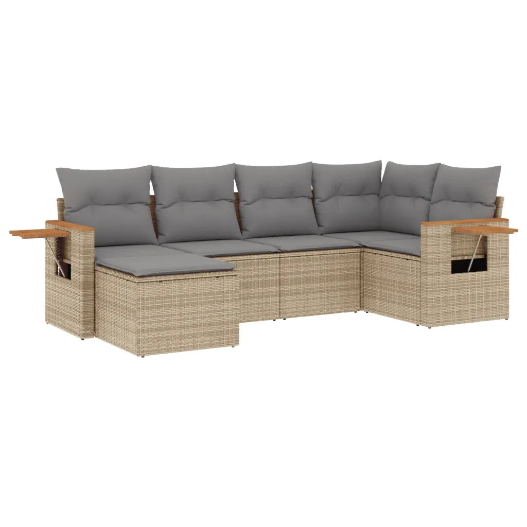 Set Divano da Giardino 6 pz con Cuscini Beige in Polyrattan 3227018