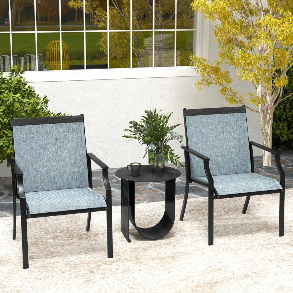 2 sedie da terrazza con schienale curvo, braccioli lunghi, tessuto traspirante, robusto telaio in metallo, per sala da pranzo all'aperto, per giardino, cortile (blu)
