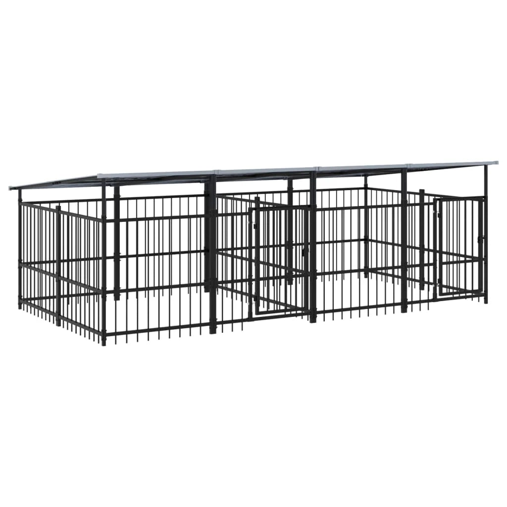 Gabbia per cuccia recinto per animali da esterno con tetto per cani in acciaio 7,51 m² nero 02_0041768