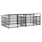 Gabbia per cuccia recinto per animali da esterno con tetto per cani in acciaio 7,51 m² nero 02_0041768