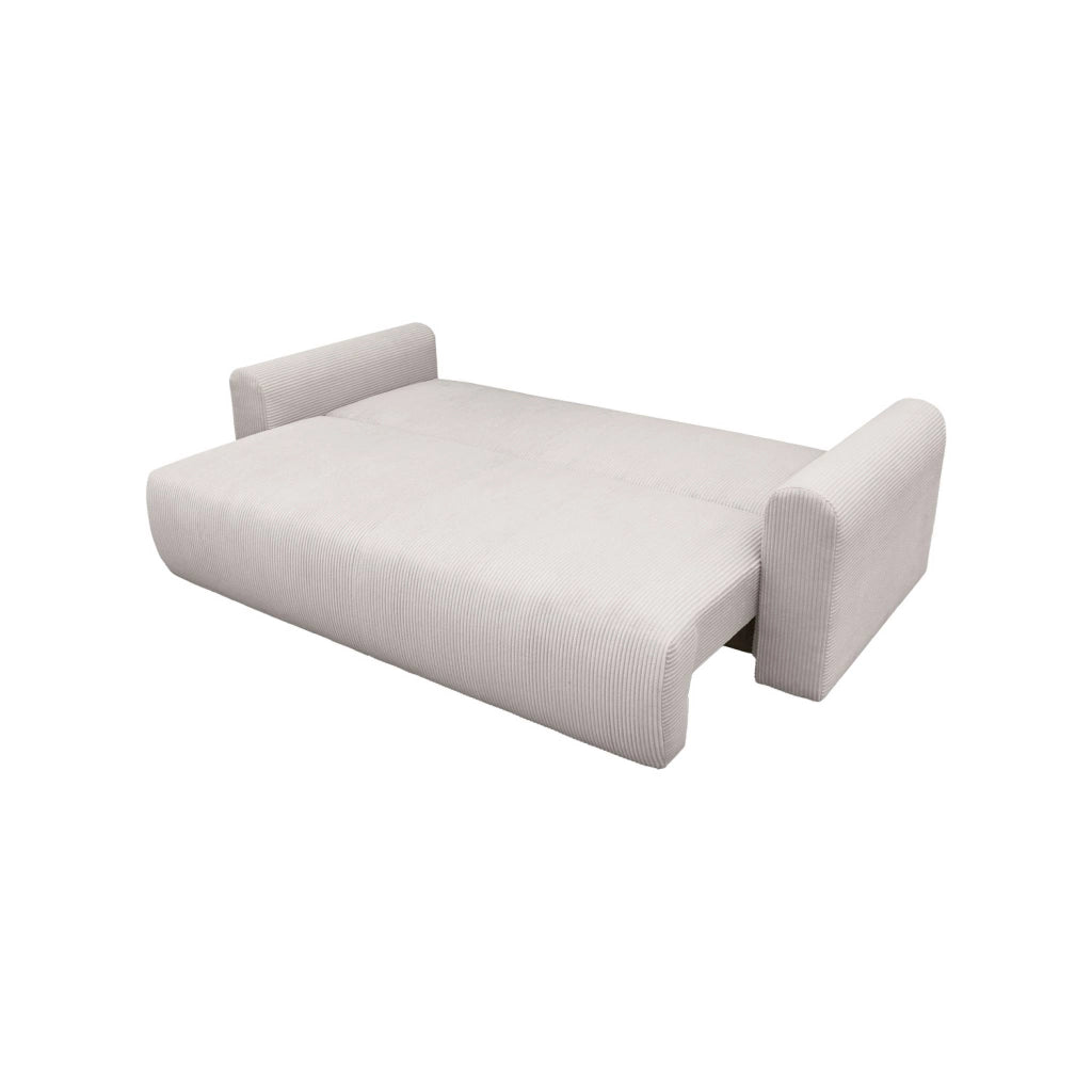 Divano letto in velluto a coste con contenitore, 3 posti, beige grigio