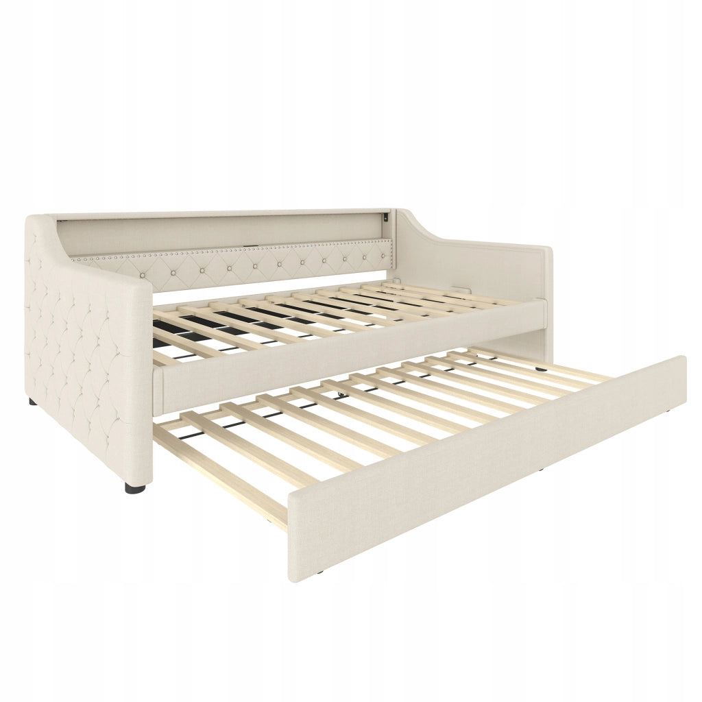 Letto da giorno 90x200 cm - Xylo - LED, USB, lino, beige
