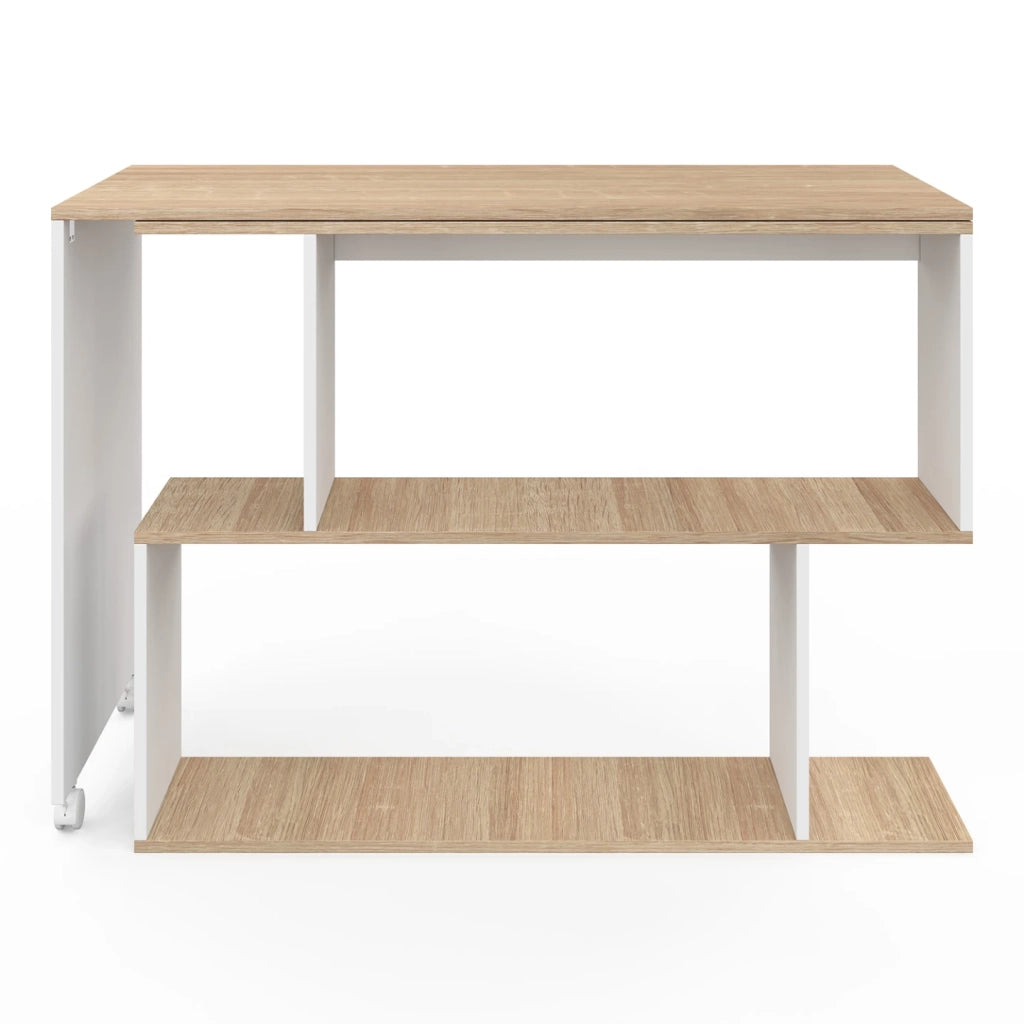 IDMarket - JOY Scrivania angolare girevole a 180° Scaffale a S in legno effetto faggio e bianco