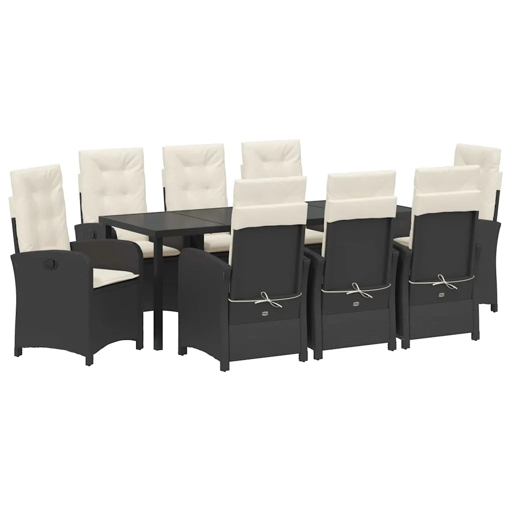 Set da Pranzo per Giardino con cuscino 9 pcs Nero polyrattan 3380259