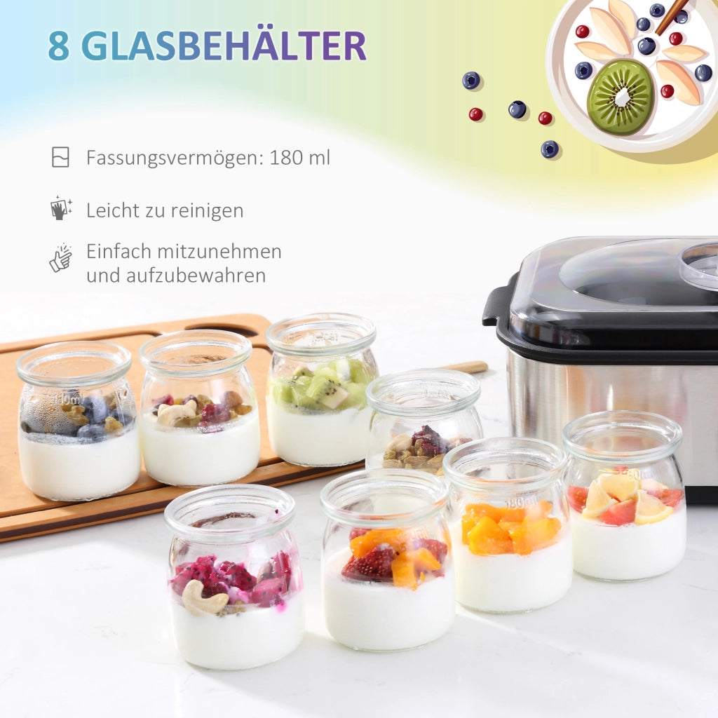 Yogurtiera Elettrica ¨C Zephmum ¨C Argento 25W 1.4L con 8 vasetti di vetro