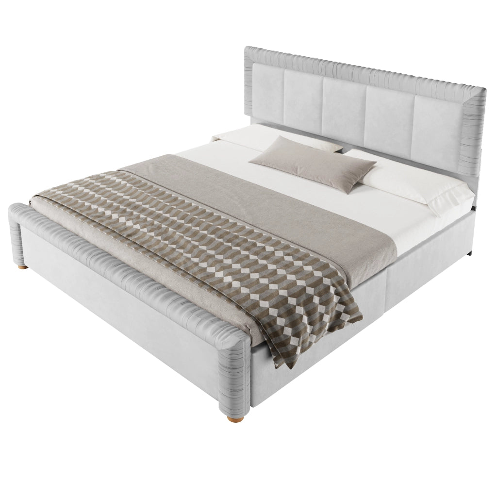 Letto imbottito grigio 180x200 cm in velluto francese con 2 cassetti