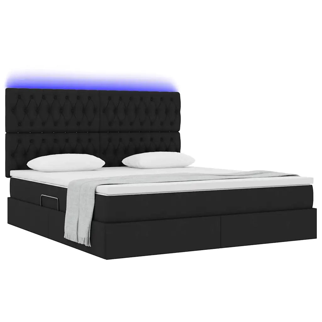 Letto con contenitore e LED Nero 160 x 200 cm Poliestere