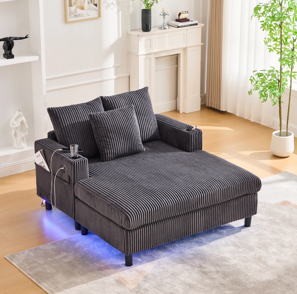 Poltrona relax oversize in velluto a coste con LED e USB
