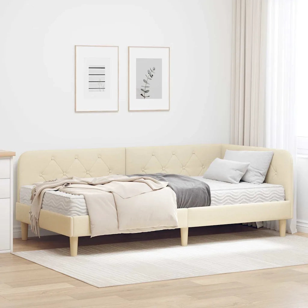 Cornice del letto ad angolo Crema 90 x 200 cm Tessuto 3394123