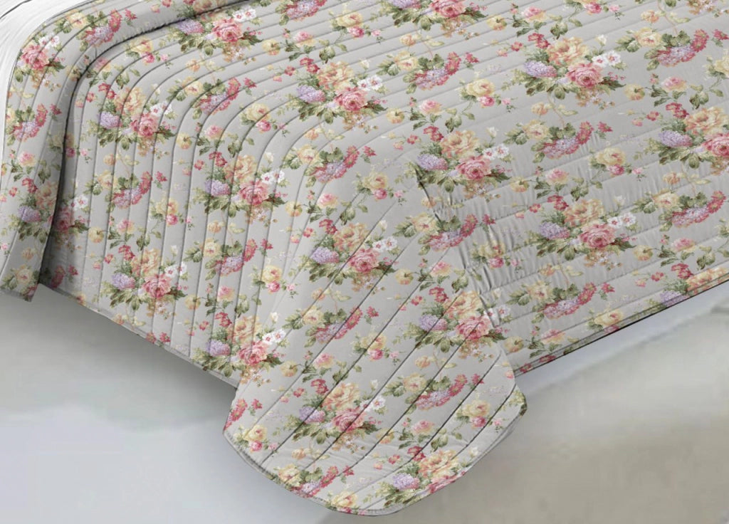 Quilt Trapuntino Piumino Estivo 100gr/mq Microfibra Summer Roselline - Matrimoniale - D17 Grigio