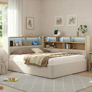 Divano letto con LED - Xylo - 140x190 cm - Beige - Spazio idraulico USB