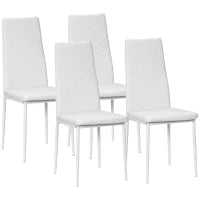 Set di 4 Sedie da Pranzo con Schienale Alto in Finta Pelle e Acciaio, 41x50x97cm, Bianco