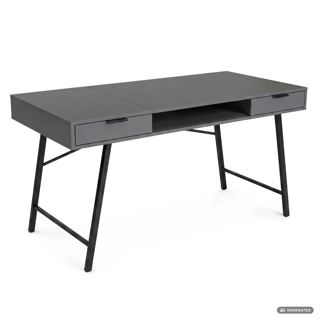 Scrivania industriale per computer Grafite ARDEN 120 cm 2 cassetti 1 ripiano gambe nere