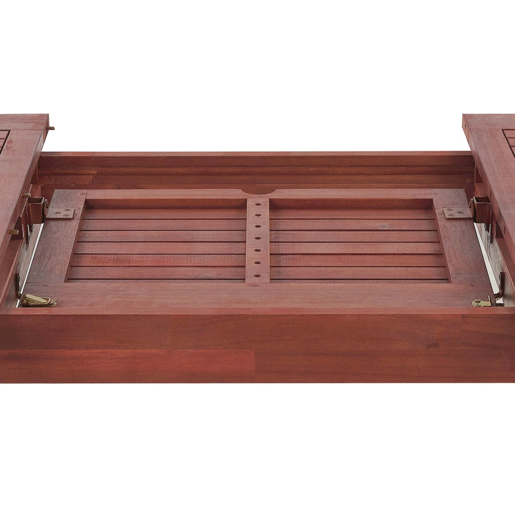 Set da pranzo da giardino Tavolo allungabile in legno acacia chiaro 6 sedie cuscini rossi Schienale regolabile pieghevole in stile rustico