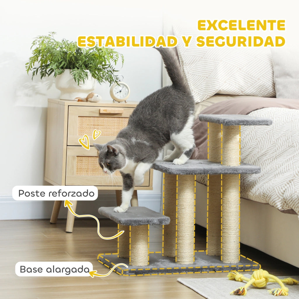 Scala per Gatti 3 Livelli Regolabile con Riscatore ¨C Zephmum ¨C Grigio 52x34,5x54 cm