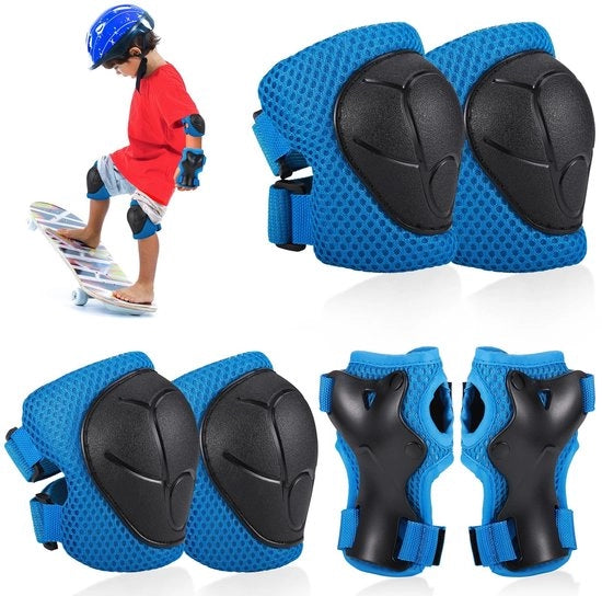 Set di protezioni ginocchia per bambini - ademabile - con 6 pezzi - PE/sponda/flanella - per sci, scooter, skateboard e bicicletta - blu/nero - set di protezione