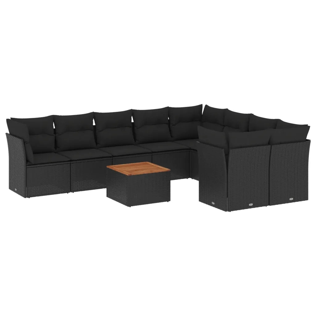 Set Divani da Giardino 10pz con Cuscini in Polyrattan Nero 3256146