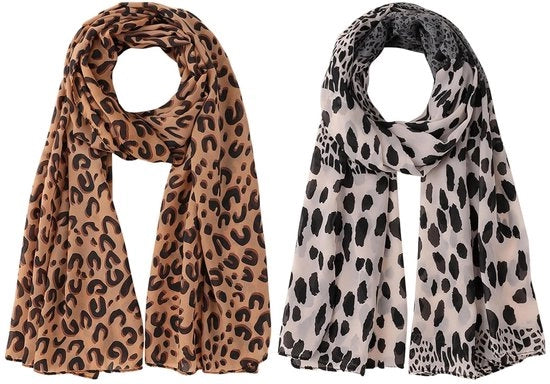 Scialle Chiffon per Donna - Luipaardprint - Lungo - Foulard con Protezione UV - Leggero e Rapido asciugamento - Adatto per ogni Occasione