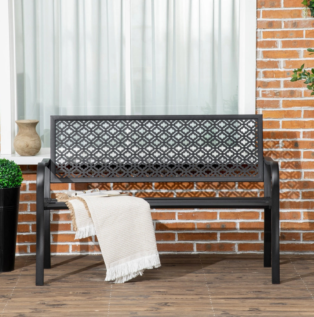 Panca da giardino 2 posti con schienale e braccioli in acciaio nero 127 x 63 x 83 cm