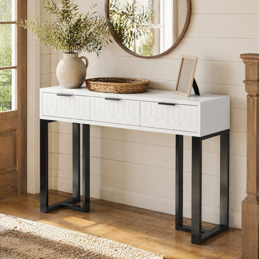 TAVOLO CONSOLLE con cassetti Bianco/Nero in MDF