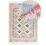 Tappeto in iuta beige multicolore 140 x 200 cm fatto a mano con nappe soggiorno camera da letto