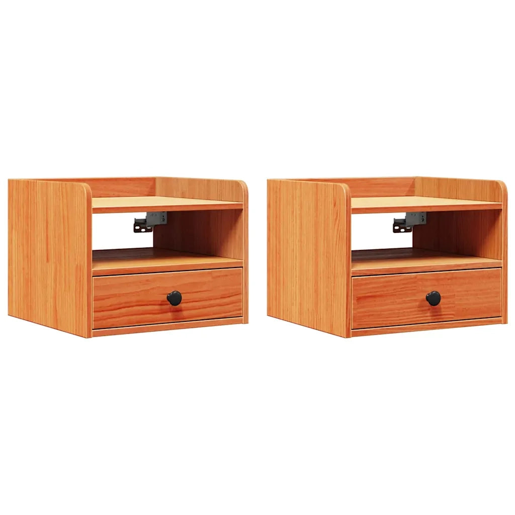 vidaXL Comodino con cassetto 2 pcs Cera marrone 38 x 36 x 29.5 cm