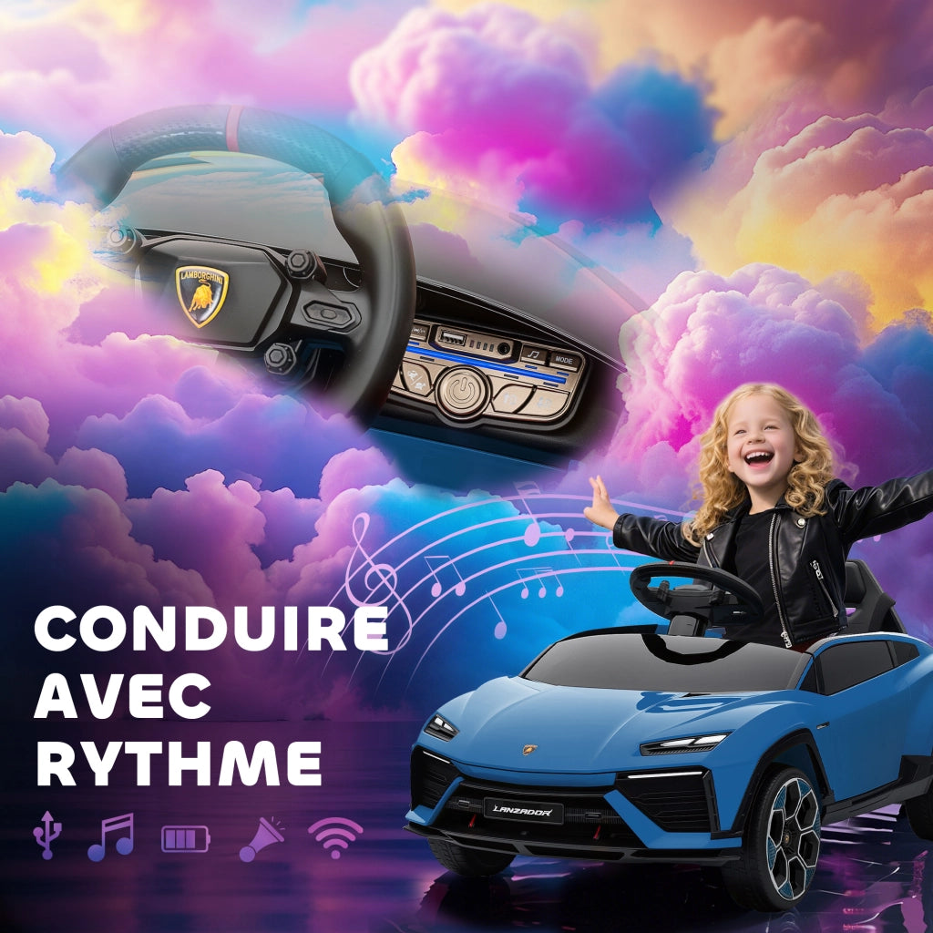 Auto elettrica per bambini Lamborghini 12V ¨C zephmum ¨C 2 motori, telecomando 2.4G, blu
