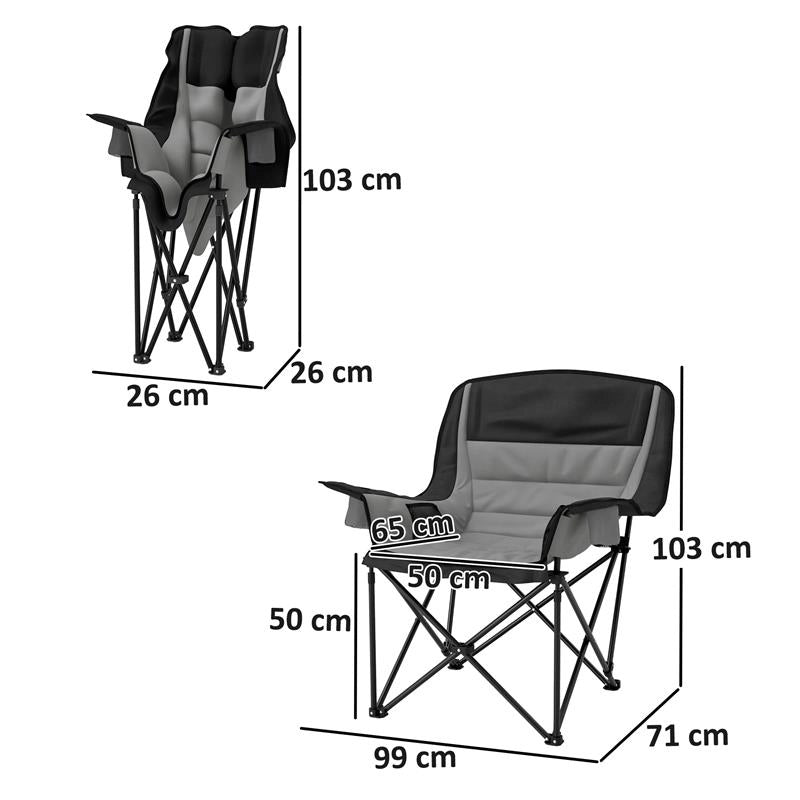 SEDIA DA CAMPEGGIO PIEGHEVOLE CON 2 PORTABICCHIERI E TASCHE LATERALI 99X71X103 CM GRIGIO E NERO