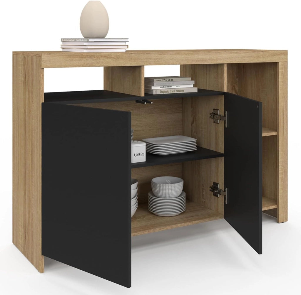 Credenza MALO 110 cm con legno effetto faggio e ante nere