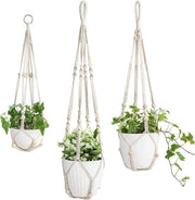 Set di 3 vasi per fiori in macramé - Corda di cotone con perle - 58 cm/73 cm/89 cm