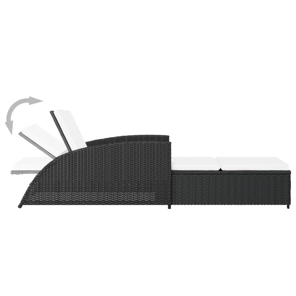 Lettino prendisole sedia a sdraio lettino prendisole letto da giardino mobili da esterno per patio con cuscino bianco crema resina intrecciata nera 02_0012306