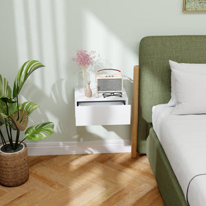 Comodino Sospeso Moderno 40x30x15 cm con Cassetto in Legno Bianco