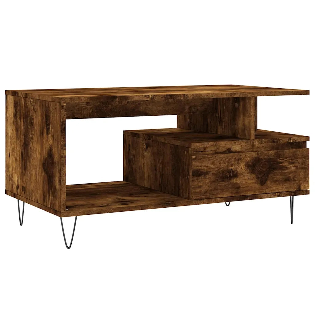 Tavolino da Salotto-Tavolino da soggiorno-Tavolo Rovere Fumo 90x49x45 cm Legno Multistrato 688685