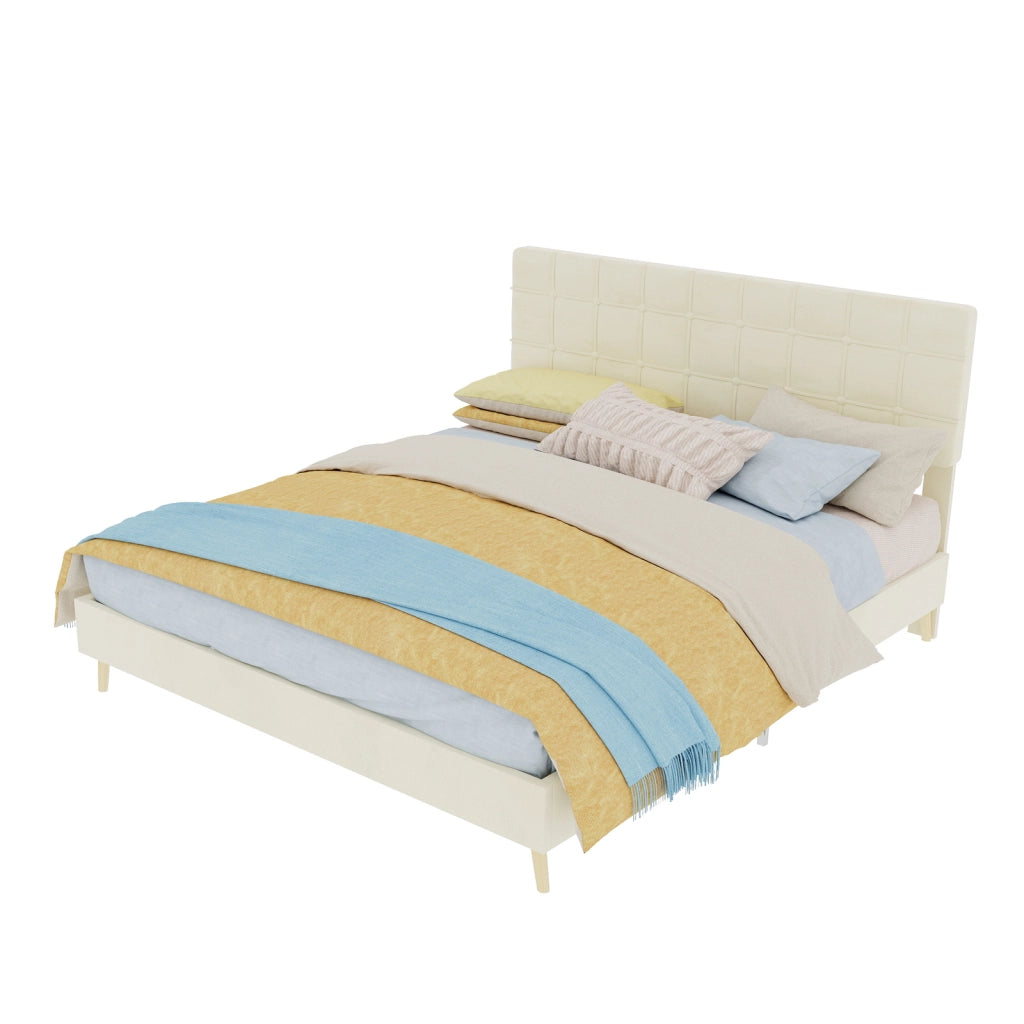 Letto matrimoniale rivestito in velluto beige dimensioni 160x200 cm